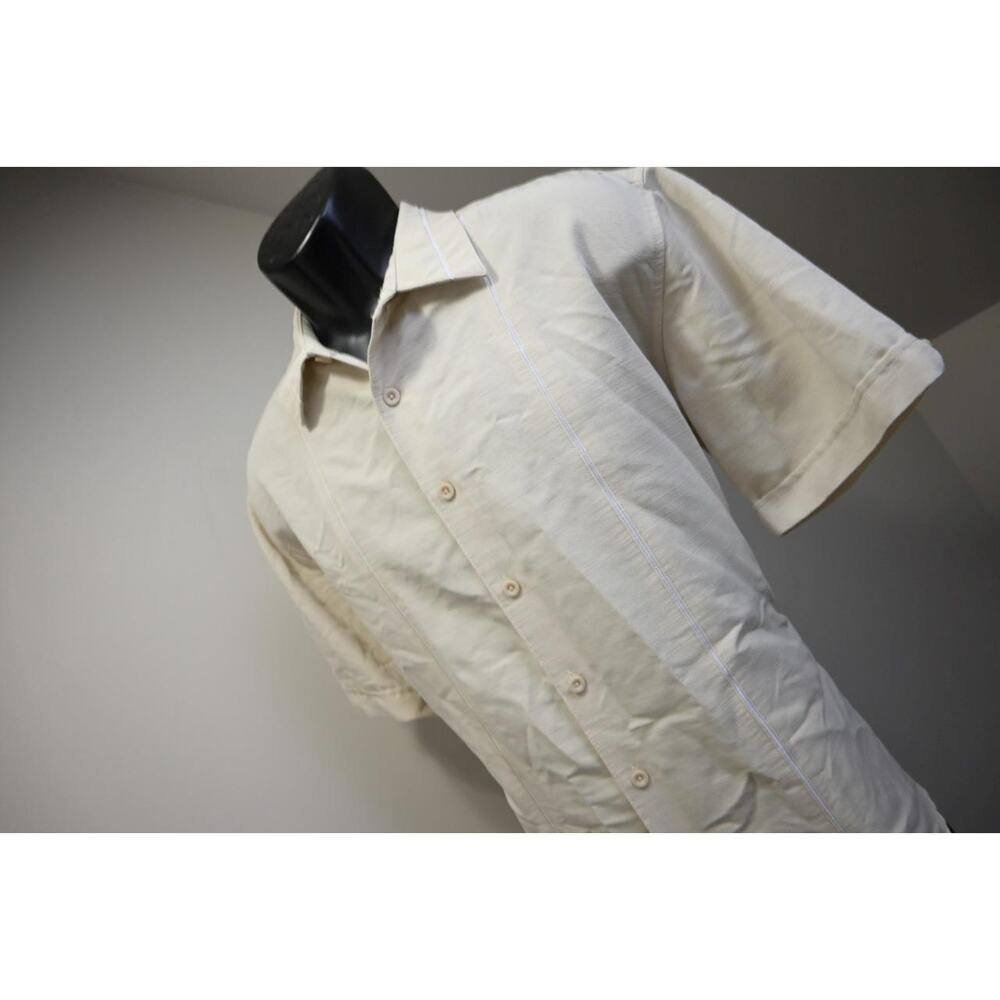Cubavera Hawaiian Shirt Beige Rayon Polyester Relaxed Mens Size‎ Large